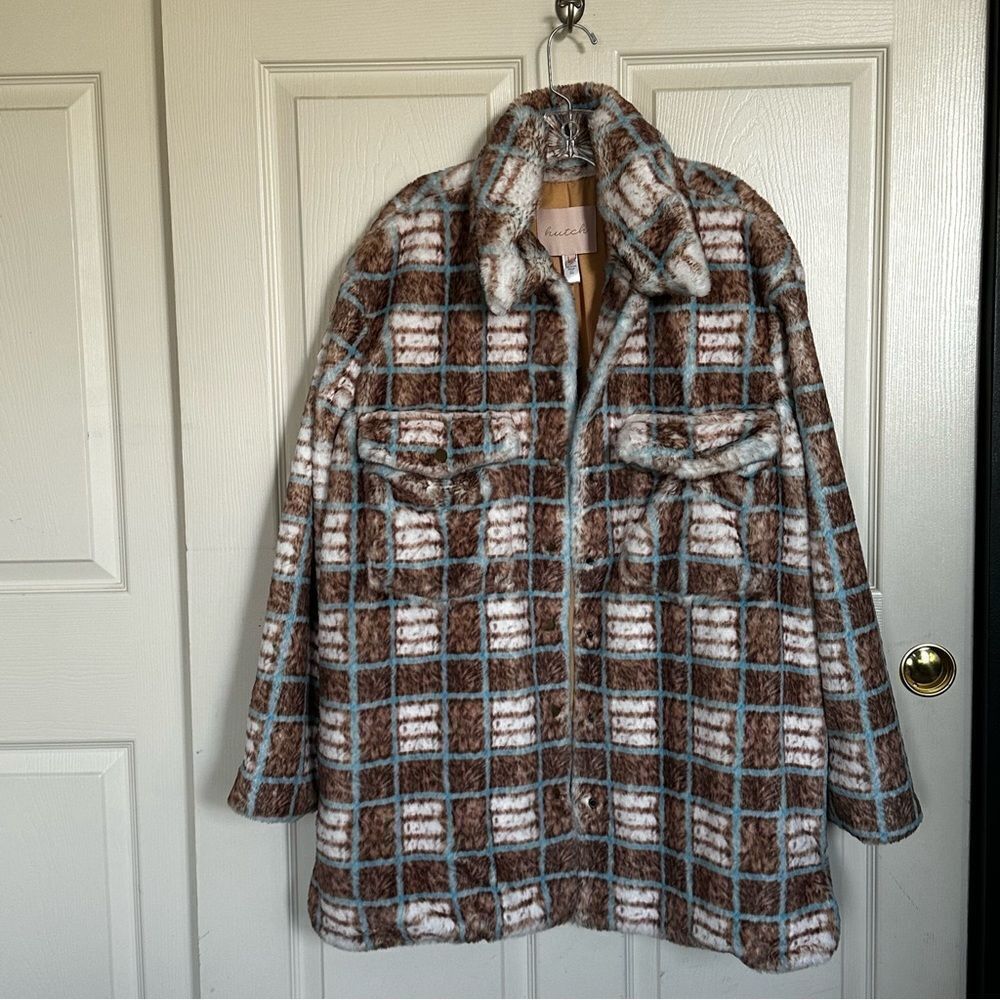 Hutch for Free People Plaid Faux Fur Shirt Jacket, Large - Picture 5 of 13